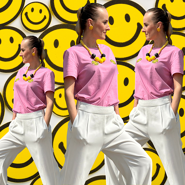 T-shirt rose en coton bio SMILEY FACE